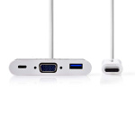 Nedis USB Multi-Port Adapter | 3-i-1 | USB 3.1 | USB-C™ Hann | USB-A Hun / USB-C™ Hunn / VGA Hun 15p | 5 Gbps | 0.20 m | Rund | Nikkel belagt | PVC | Hvit | Blister