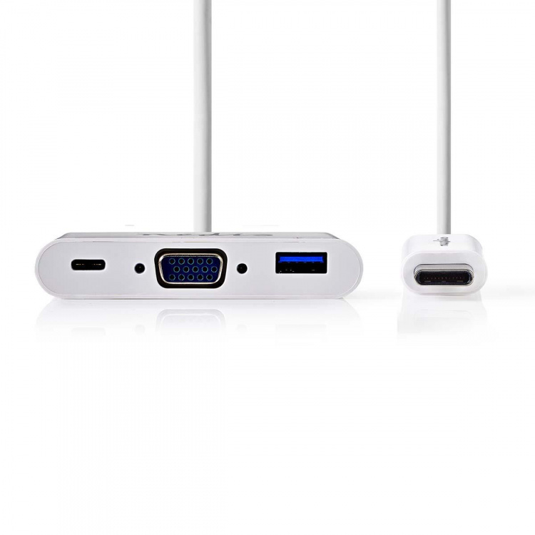 Nedis USB Multi-Port Adapter | 3-i-1 | USB 3.1 | USB-C™ Hann | USB-A Hun / USB-C™ Hunn / VGA Hun 15p | 5 Gbps | 0.20 m | Rund | Nikkel belagt | PVC | Hvit | Blister