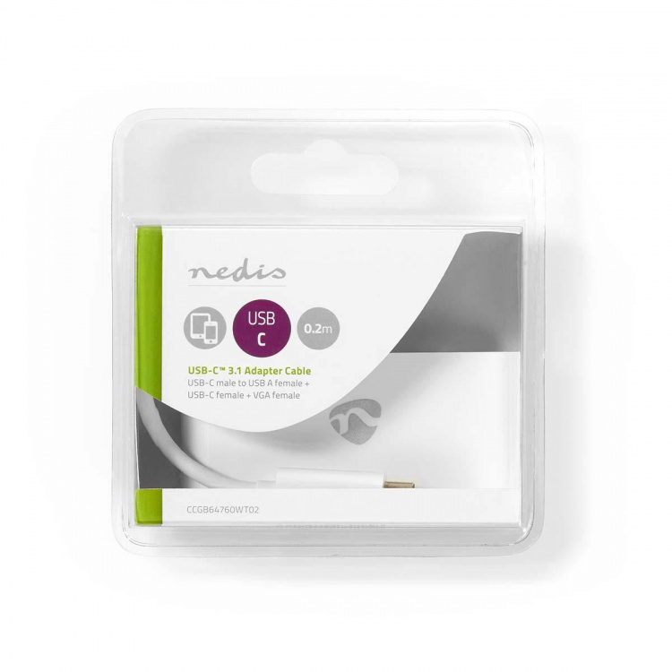 Nedis USB Multi-Port Adapter | 3-i-1 | USB 3.1 | USB-C™ Hann | USB-A Hun / USB-C™ Hunn / VGA Hun 15p | 5 Gbps | 0.20 m | Rund | Nikkel belagt | PVC | Hvit | Blister