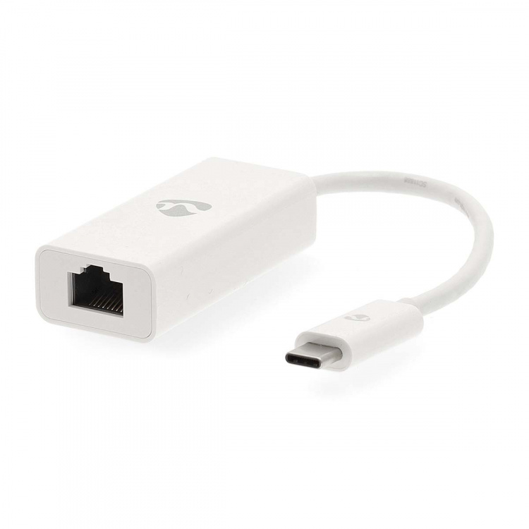 Nedis USB-nettverkskort | USB 3.2 Gen 1 | 1000 Mbps | USB-C™ Hann | RJ45 Hun | 0.20 m | Rund | Nikkel belagt | Fortinnet Kobber | Hvit | Boks