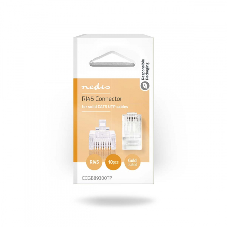 Nedis RJ45-kontakt | Hann | Solid UTP CAT5e | Rett | Gull belagt | 10 stk. | Polycarbonate | Gjennomsiktig | Boks