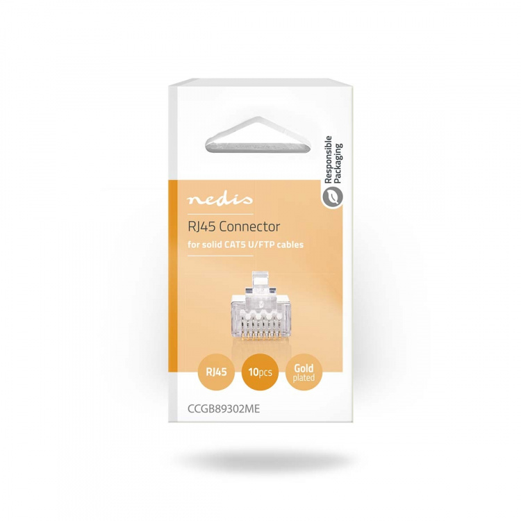 Nedis RJ45-kontakt | Hann | Solid STP CAT5 | Rett | Gull belagt | 10 stk. | PVC | Gjennomsiktig | Boks