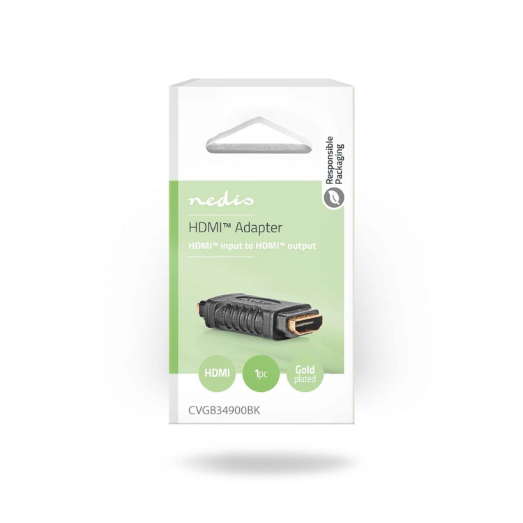 Nedis HDMI™ Adapter | HDMI™ Output | HDMI™ Output | Gull belagt | Rett | ABS | Sort | 1 stk. | Boks