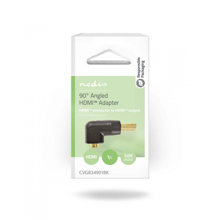 Nedis HDMI™ Adapter | HDMI ™ -kontakt | HDMI™ Output | Gull belagt | Vinklet 90° | ABS | Sort | 1 stk. | Boks Nedis HDMI™ Adapter | HDMI ™ -kontakt | HDMI™ Output | Gull belagt | Vinklet 90° | ABS | Sort | 1 stk. | Boks