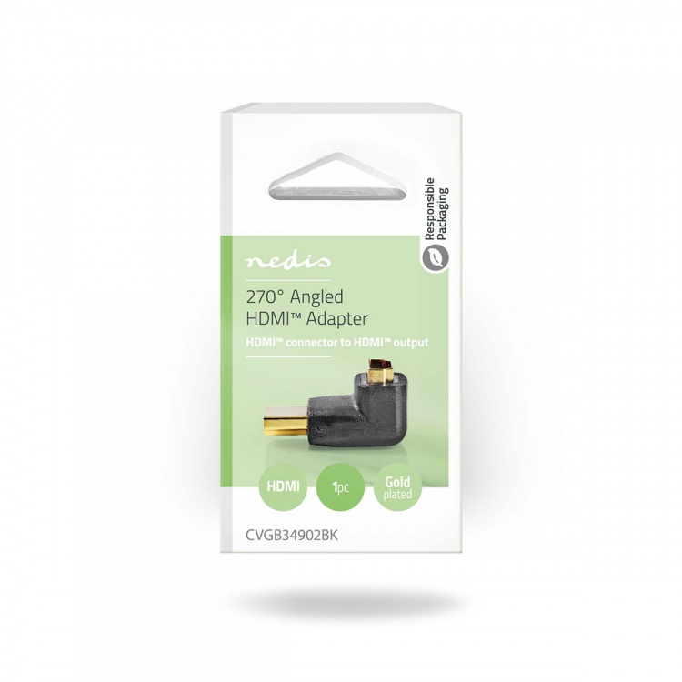 Nedis HDMI™ Adapter | HDMI ™ -kontakt | HDMI™ Output | Gull belagt | Vinklet 270° | ABS | Sort | 1 stk. | Boks