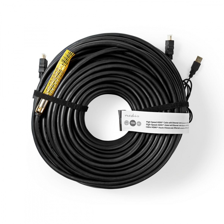 Nedis High Speed ​​HDMI ™ kabel med Ethernet | HDMI ™ -kontakt | HDMI ™ -kontakt | 4K@30Hz | 18 Gbps | 50.0 m | Rund | PVC | Sort | Stikkord