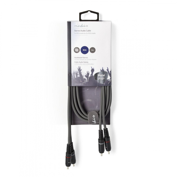Nedis Stereo lydkabel | 2x RCA Han | 2x RCA Han | Nikkel belagt | 1.50 m | Rund | Mørk Grå | Pappetui Nedis Stereo lydkabel | 2x RCA Han | 2x RCA Han | Nikkel belagt | 1.50 m | Rund | Mørk Grå | Pappetui