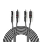 Nedis Stereo lydkabel | 2x RCA Han | 2x RCA Han | Nikkel belagt | 3.00 m | Rund | Mørk Grå | Pappetui