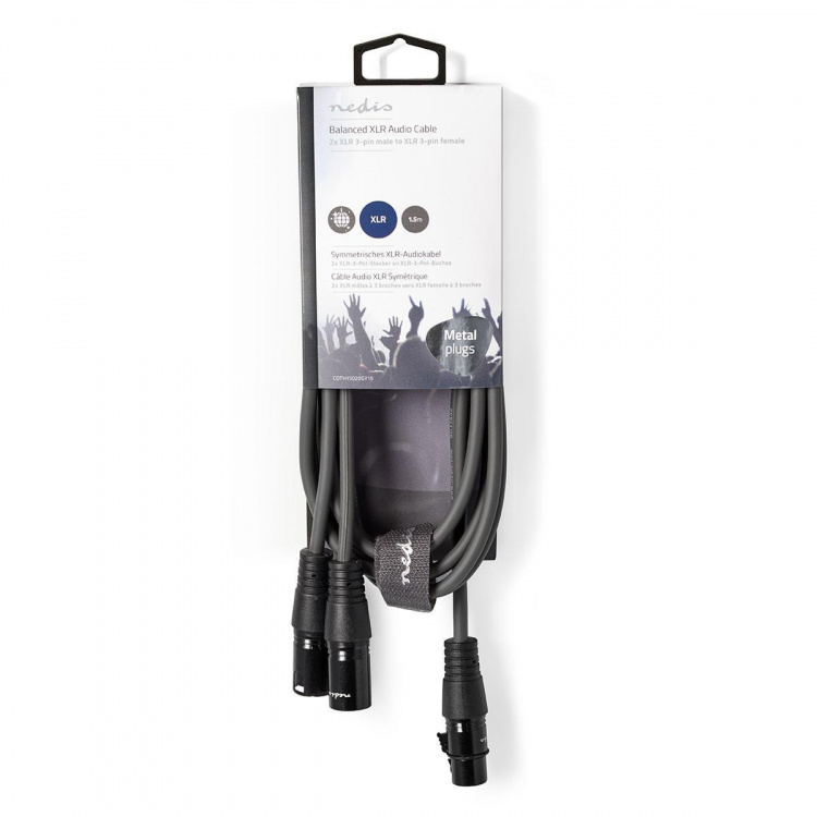 Nedis Balansert lydkabel | 2x XLR 3-Pin Han | XLR 3-Pin Hun | Nikkel belagt | 1.50 m | Rund | PVC | Mørk Grå | Pappetui Nedis Balansert lydkabel | 2x XLR 3-Pin Han | XLR 3-Pin Hun | Nikkel belagt | 1.50 m | Rund | PVC | Mørk Grå | Pappetui