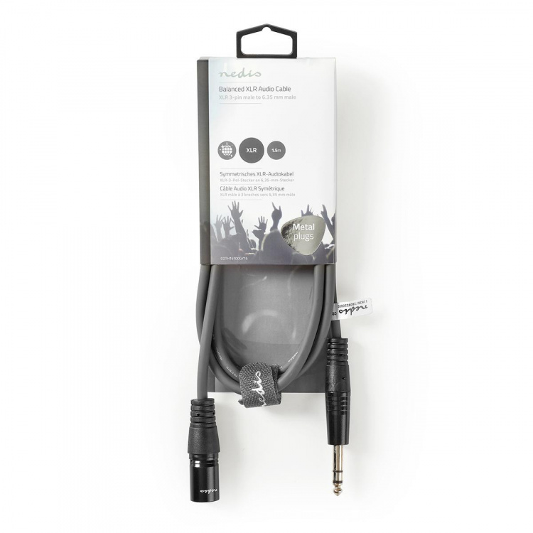 Nedis Balansert lydkabel | XLR 3-Pin Han | 6.35 mm Han | Nikkel belagt | 1.50 m | Rund | PVC | Mørk Grå | Pappetui