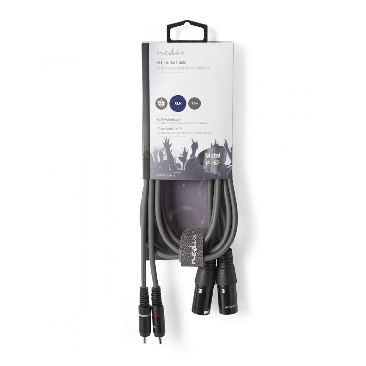 Nedis Balansert lydkabel | 2x XLR 3-Pin Han | 2x RCA Han | Nikkel belagt | 1.50 m | Rund | PVC | Mørk Grå | Pappetui Nedis Balansert lydkabel | 2x XLR 3-Pin Han | 2x RCA Han | Nikkel belagt | 1.50 m | Rund | PVC | Mørk Grå | Pappetui