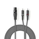 Nedis Balansert lydkabel | XLR 3-Pin Hun | 2x RCA Han | Nikkel belagt | 1.50 m | Rund | PVC | Mørk Grå | Pappetui Nedis Balansert lydkabel | XLR 3-Pin Hun | 2x RCA Han | Nikkel belagt | 1.50 m | Rund | PVC | Mørk Grå | Pappetui