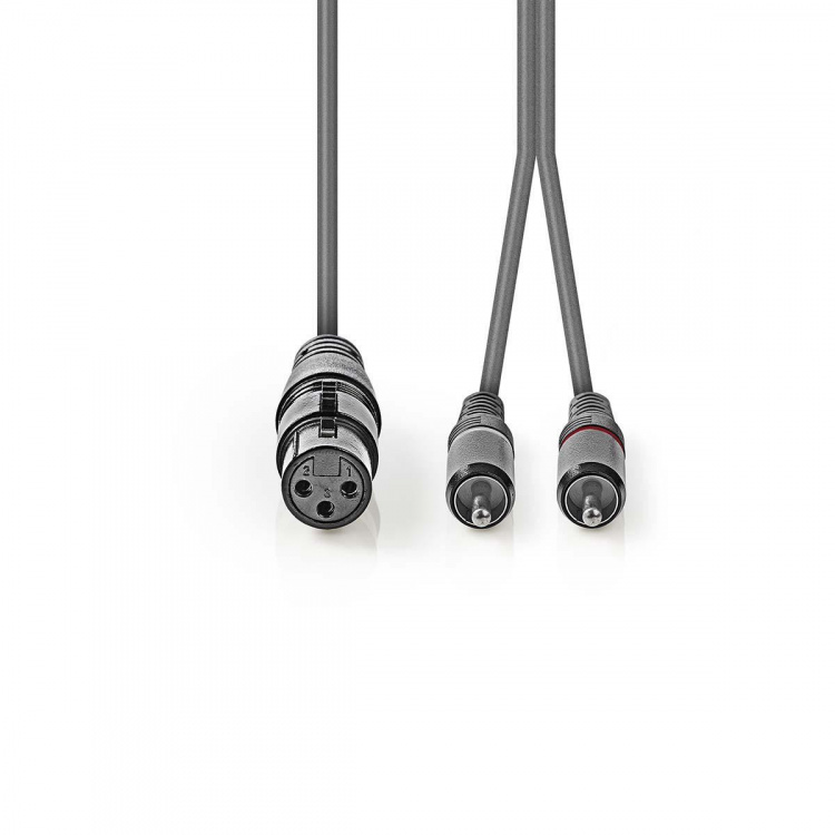 Nedis Balansert lydkabel | XLR 3-Pin Hun | 2x RCA Han | Nikkel belagt | 1.50 m | Rund | PVC | Mørk Grå | Pappetui Nedis Balansert lydkabel | XLR 3-Pin Hun | 2x RCA Han | Nikkel belagt | 1.50 m | Rund | PVC | Mørk Grå | Pappetui