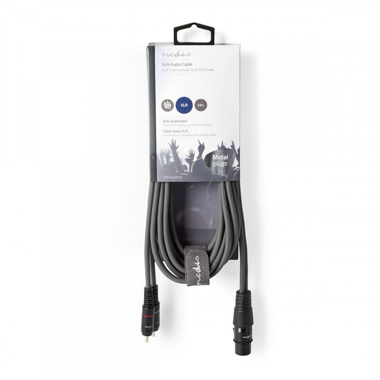 Nedis Balansert lydkabel | XLR 3-Pin Hun | 2x RCA Han | Nikkel belagt | 3.00 m | Rund | PVC | Mørk Grå | Pappetui