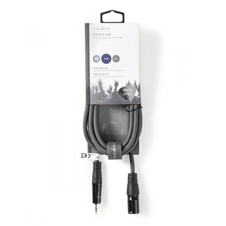 Nedis Balansert lydkabel | XLR 3-Pin Han | 3.5 mm Han | Nikkel belagt | 3.00 m | Rund | PVC | Mørk Grå | Pappetui