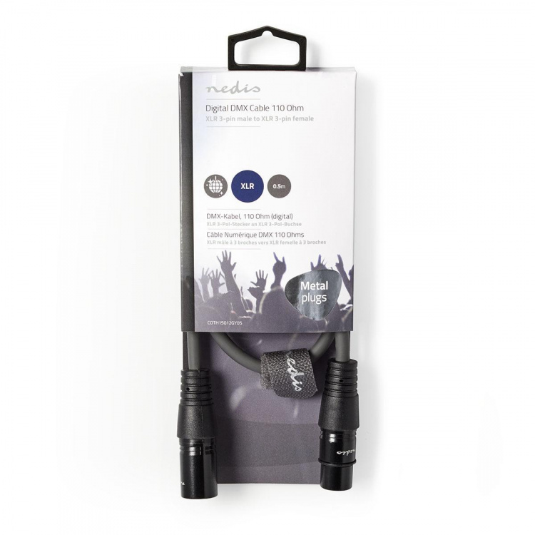 Nedis DMX Adapter Cable | XLR 3-Pin Han | XLR 3-Pin Hun | Nikkel belagt | 0.50 m | Rund | PVC | Mørk Grå | Pappetui
