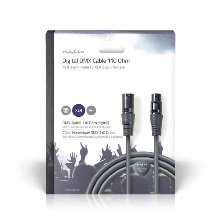 Nedis DMX Adapter Cable | XLR 3-Pin Han | XLR 3-Pin Hun | Nikkel belagt | 10.0 m | Rund | PVC | Mørk Grå | Gaveeske