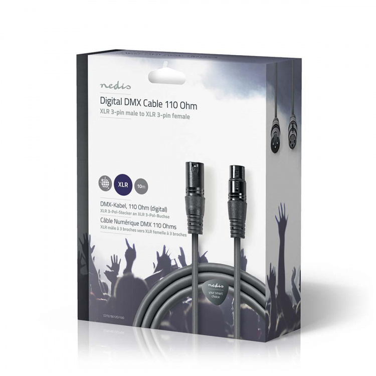 Nedis DMX Adapter Cable | XLR 3-Pin Han | XLR 3-Pin Hun | Nikkel belagt | 10.0 m | Rund | PVC | Mørk Grå | Gaveeske