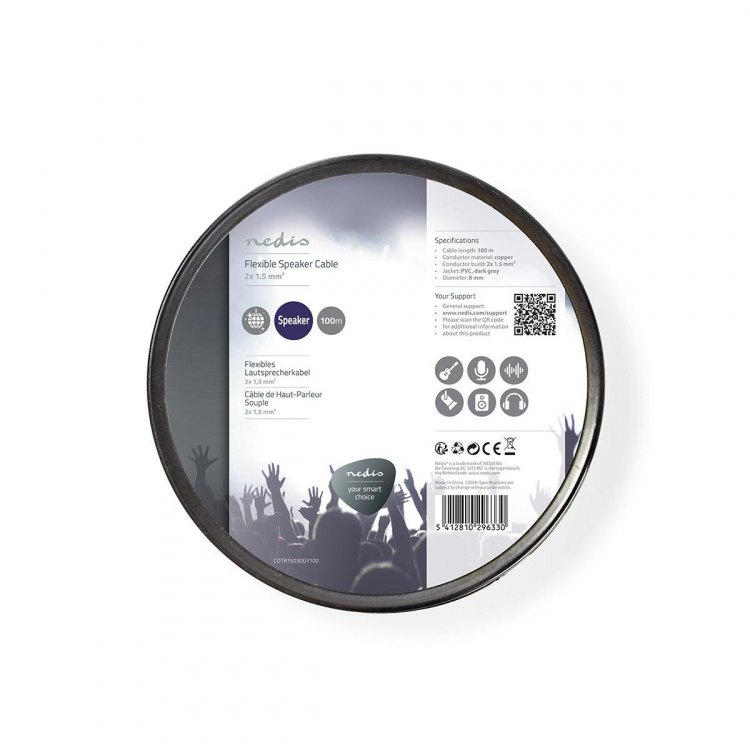 Nedis Speaker Cable | 2 x 1.50 mm² | Kobber | 100.0 m | Rund | PVC | Mørk Grå | Rull Nedis Speaker Cable | 2 x 1.50 mm² | Kobber | 100.0 m | Rund | PVC | Mørk Grå | Rull