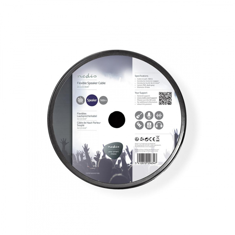 Nedis Speaker Cable | 2 x 2.50 mm² | Kobber | 100.0 m | Rund | PVC | Mørk Grå | Rull