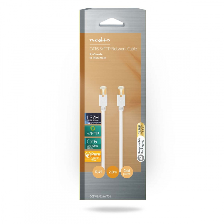 Nedis CAT6 Nettverkskabel | RJ45 Han | RJ45 Han | S/FTP | 2.00 m | Rund | LSZH / PVC | Hvit | Vindus boks