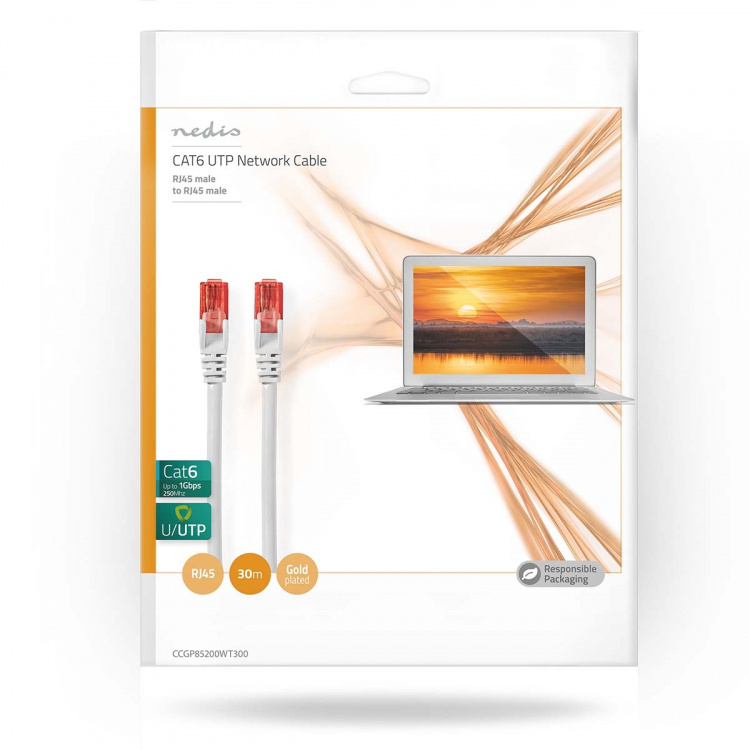 Nedis CAT6 Nettverkskabel | RJ45 Han | RJ45 Han | U/UTP | 30.0 m | Rund | PVC | Hvit | Plastpose