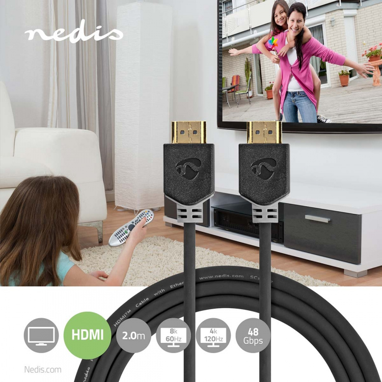 Nedis Ultra High Speed HDMI ™ Cable | HDMI ™ -kontakt | HDMI ™ -kontakt | 8K@60Hz | 48 Gbps | 2.00 m | Rund | 6.5 mm | Antrasitt | Boks Nedis Ultra High Speed HDMI ™ Cable | HDMI ™ -kontakt | HDMI ™ -kontakt | 8K@60Hz | 48 Gbps | 2.00 m | Rund | 6.5 mm | Antrasitt | Boks