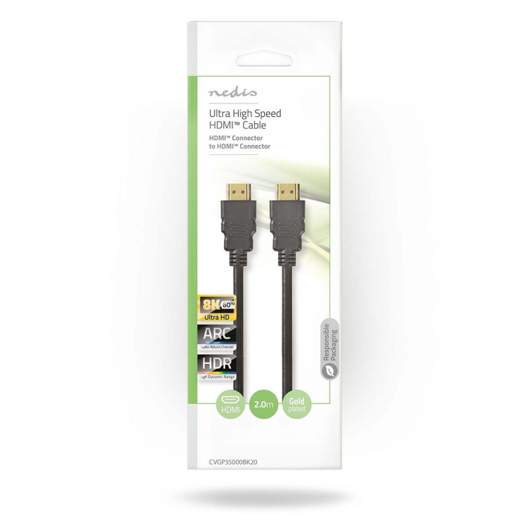 Nedis Ultra High Speed ​​HDMI ™ Cable | HDMI ™ -kontakt | HDMI ™ -kontakt | 8K@60Hz | 48 Gbps | 2.00 m | Rund | 6.5 mm | Sort | Konvolutt