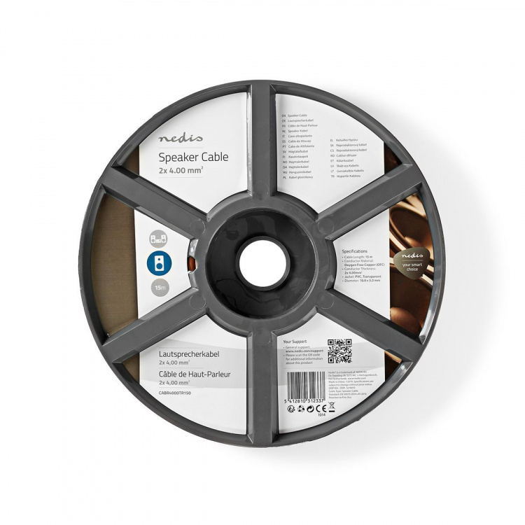 Nedis Speaker Cable | 2 x 4.00 mm² | Kobber | 15.0 m | Rund | PVC | Gjennomsiktig | Rull