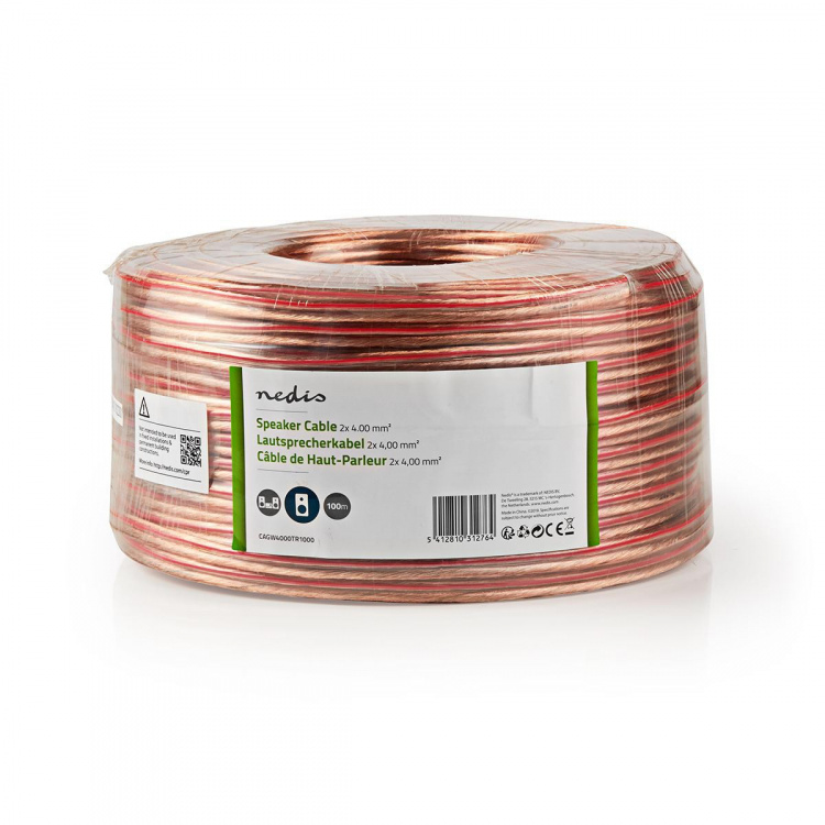 Nedis Speaker Cable | 2 x 4.00 mm² | CCA | 100.0 m | Rund | PVC | Gjennomsiktig | Pakk Inn