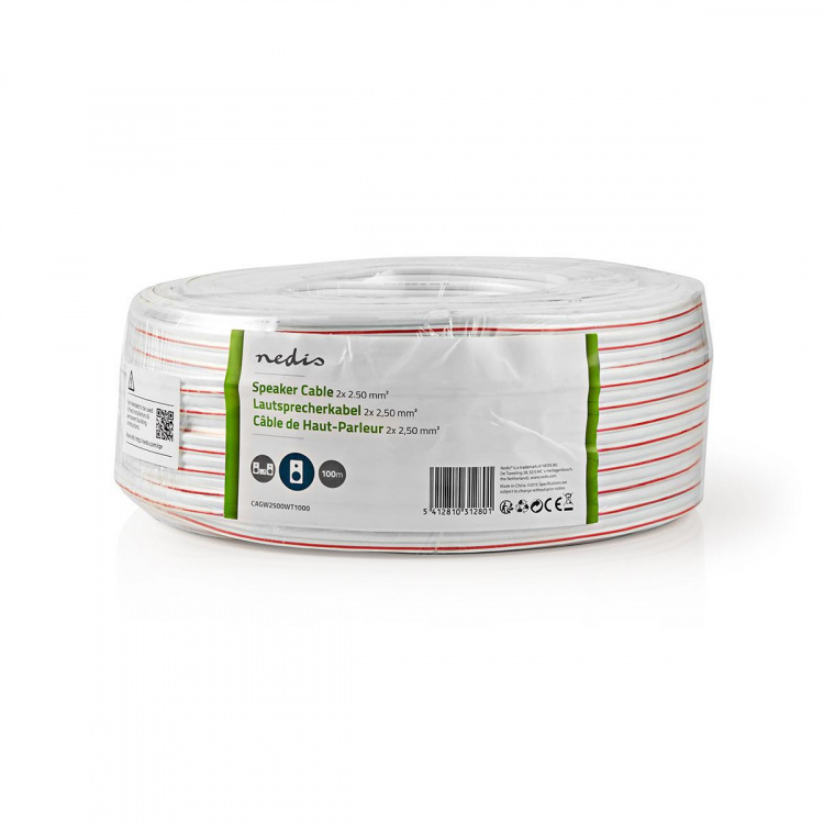 Nedis Speaker Cable | 2 x 2.50 mm² | CCA | 100.0 m | Rund | PVC | Hvit | Pakk Inn Nedis Speaker Cable | 2 x 2.50 mm² | CCA | 100.0 m | Rund | PVC | Hvit | Pakk Inn