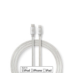 Nedis Lightning Kabel | USB 2.0 | Apple Lightning 8-Pinners | USB-C™ Hann | 480 Mbps | Gull belagt | 1.00 m | Rund | Flettet / Nylon | Aluminium / Sølv | Deksel Vindusboks