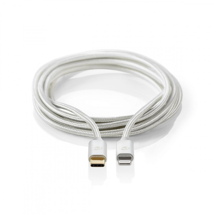 Nedis Lightning Kabel | USB 2.0 | Apple Lightning 8-Pinners | USB-C™ Hann | 480 Mbps | Gull belagt | 1.00 m | Rund | Flettet / Nylon | Aluminium / Sølv | Deksel Vindusboks