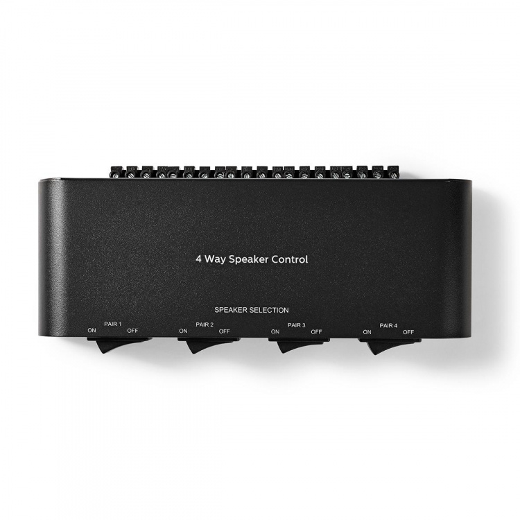 Nedis Speaker kontrollboks | 4-Port port(s) | Terminalskruer | Høyttalerimpedans: 4-16 Ohm | Maksimal Belastning per Kanal: 200 W | Aluminium | Sort