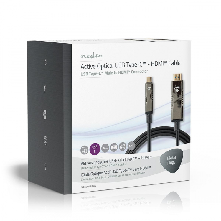 Nedis Aktiv optisk USB-kabel | USB-C™ Hann | HDMI ™ -kontakt | 18 Gbps | 50.0 m | Rund | PVC | Sort | Gaveeske