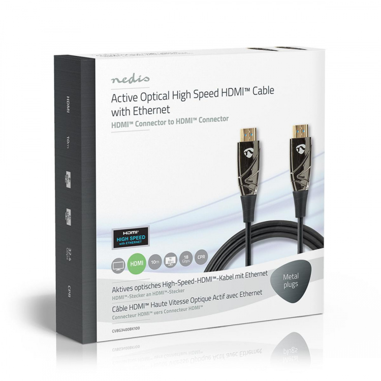 Nedis Aktiv Optical High Speed HDMI-kabel med Ethernet | HDMI ™ -kontakt | HDMI ™ -kontakt | 4K@60Hz | 18 Gbps | 10.0 m | Rund | PVC | Sort | Gaveeske Nedis Aktiv Optical High Speed HDMI-kabel med Ethernet | HDMI ™ -kontakt | HDMI ™ -kontakt | 4K@60Hz | 18 Gbps | 10.0 m | Rund | PVC | Sort | Gaveeske