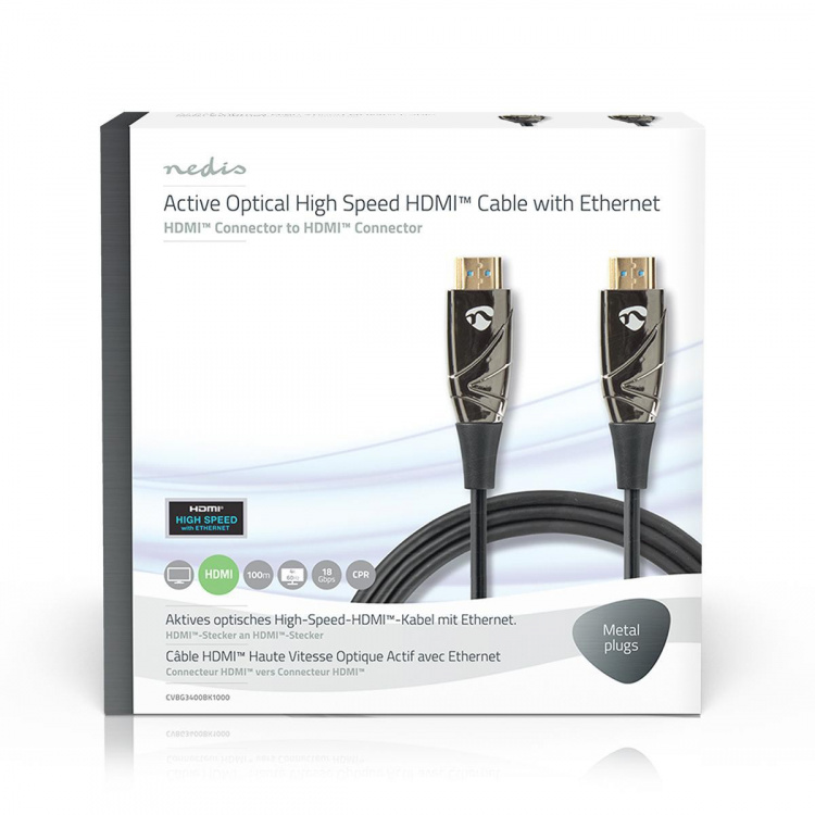 Nedis Aktiv Optical High Speed ​​HDMI-kabel med Ethernet | HDMI ™ -kontakt | HDMI ™ -kontakt | 4K@60Hz | 18 Gbps | 100.0 m | Rund | PVC | Sort | Gaveeske