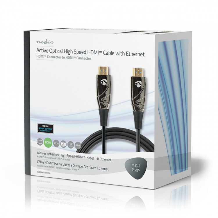 Nedis Aktiv Optical High Speed ​​HDMI-kabel med Ethernet | HDMI ™ -kontakt | HDMI ™ -kontakt | 4K@60Hz | 18 Gbps | 100.0 m | Rund | PVC | Sort | Gaveeske