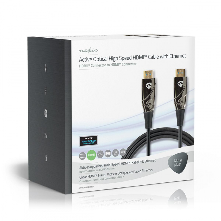 Nedis Aktiv Optical High Speed ​​HDMI-kabel med Ethernet | HDMI ™ -kontakt | HDMI ™ -kontakt | 4K@60Hz | 18 Gbps | 100.0 m | Rund | PVC | Sort | Gaveeske