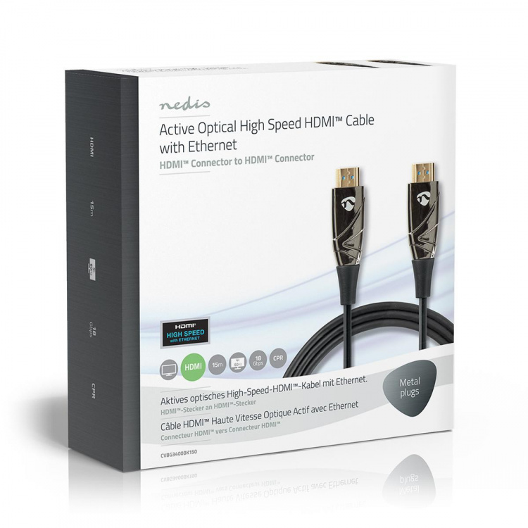 Nedis Aktiv Optical High Speed HDMI-kabel med Ethernet | HDMI ™ -kontakt | HDMI ™ -kontakt | 4K@60Hz | 18 Gbps | 15.0 m | Rund | PVC | Sort | Gaveeske Nedis Aktiv Optical High Speed HDMI-kabel med Ethernet | HDMI ™ -kontakt | HDMI ™ -kontakt | 4K@60Hz | 18 Gbps | 15.0 m | Rund | PVC | Sort | Gaveeske