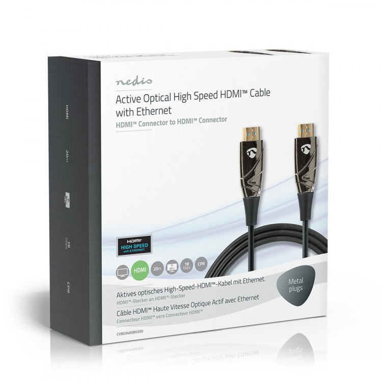 Nedis Aktiv Optical High Speed ​​HDMI-kabel med Ethernet | HDMI ™ -kontakt | HDMI ™ -kontakt | 4K@60Hz | 18 Gbps | 20.0 m | Rund | PVC | Sort | Gaveeske