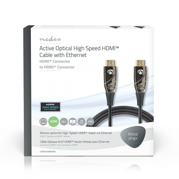 Nedis Aktiv Optical High Speed ​​HDMI-kabel med Ethernet | HDMI ™ -kontakt | HDMI ™ -kontakt | 4K@60Hz | 18 Gbps | 30.0 m | Rund | PVC | Sort | Gaveeske