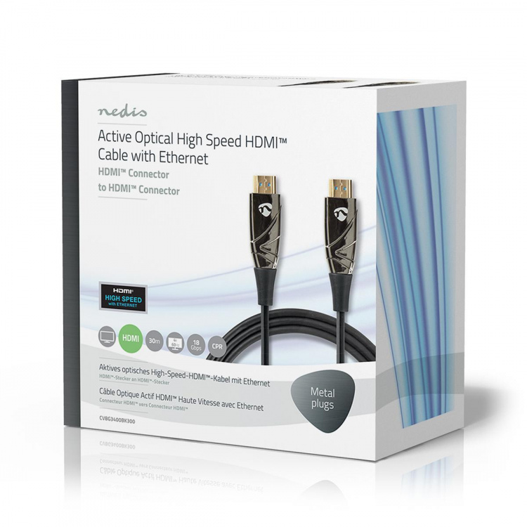 Nedis Aktiv Optical High Speed ​​HDMI-kabel med Ethernet | HDMI ™ -kontakt | HDMI ™ -kontakt | 4K@60Hz | 18 Gbps | 30.0 m | Rund | PVC | Sort | Gaveeske