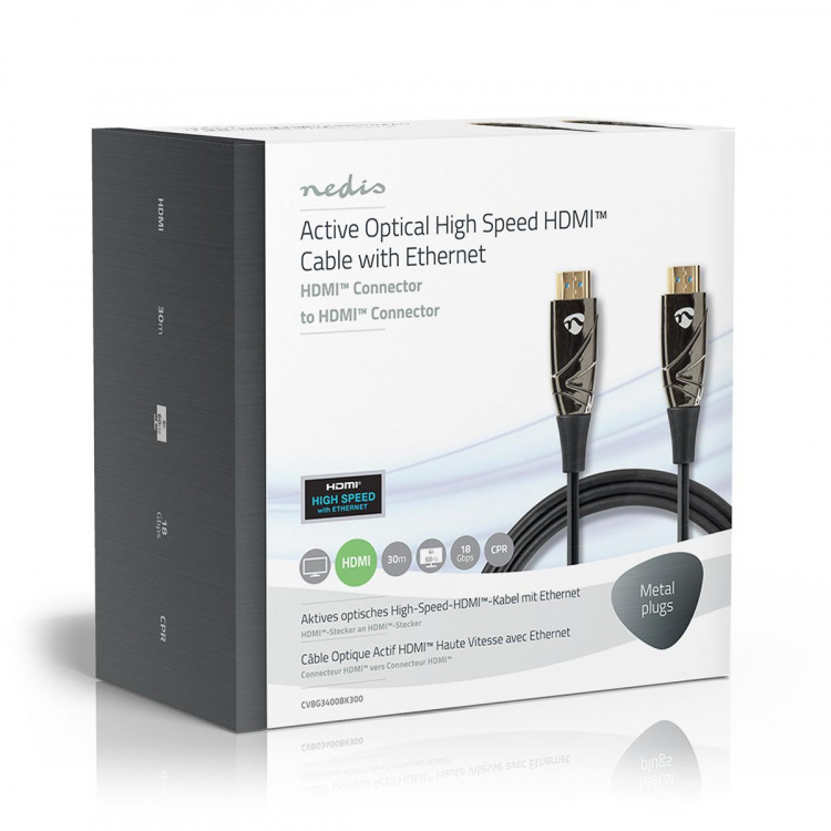 Nedis Aktiv Optical High Speed ​​HDMI-kabel med Ethernet | HDMI ™ -kontakt | HDMI ™ -kontakt | 4K@60Hz | 18 Gbps | 30.0 m | Rund | PVC | Sort | Gaveeske