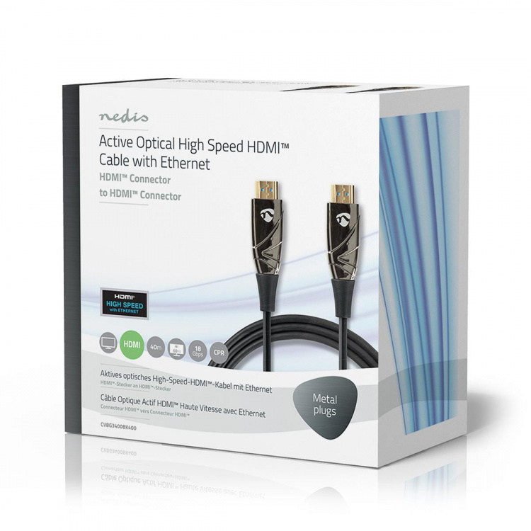 Nedis Aktiv Optical High Speed ​​HDMI-kabel med Ethernet | HDMI ™ -kontakt | HDMI ™ -kontakt | 4K@60Hz | 18 Gbps | 40.0 m | Rund | PVC | Sort | Gaveeske