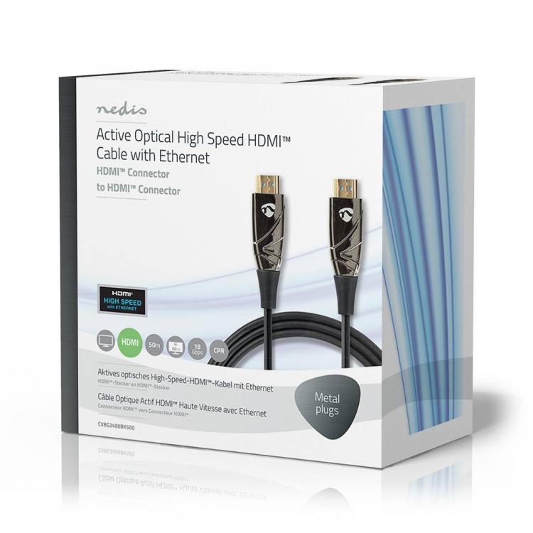 Nedis Aktiv Optical High Speed ​​HDMI-kabel med Ethernet | HDMI ™ -kontakt | HDMI ™ -kontakt | 4K@60Hz | 18 Gbps | 50.0 m | Rund | PVC | Sort | Gaveeske