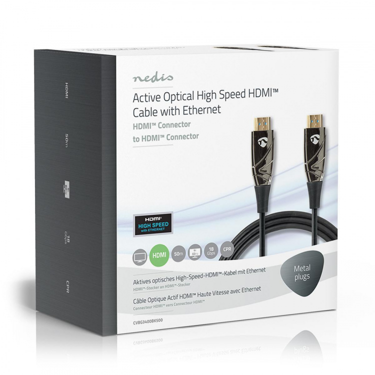 Nedis Aktiv Optical High Speed ​​HDMI-kabel med Ethernet | HDMI ™ -kontakt | HDMI ™ -kontakt | 4K@60Hz | 18 Gbps | 50.0 m | Rund | PVC | Sort | Gaveeske