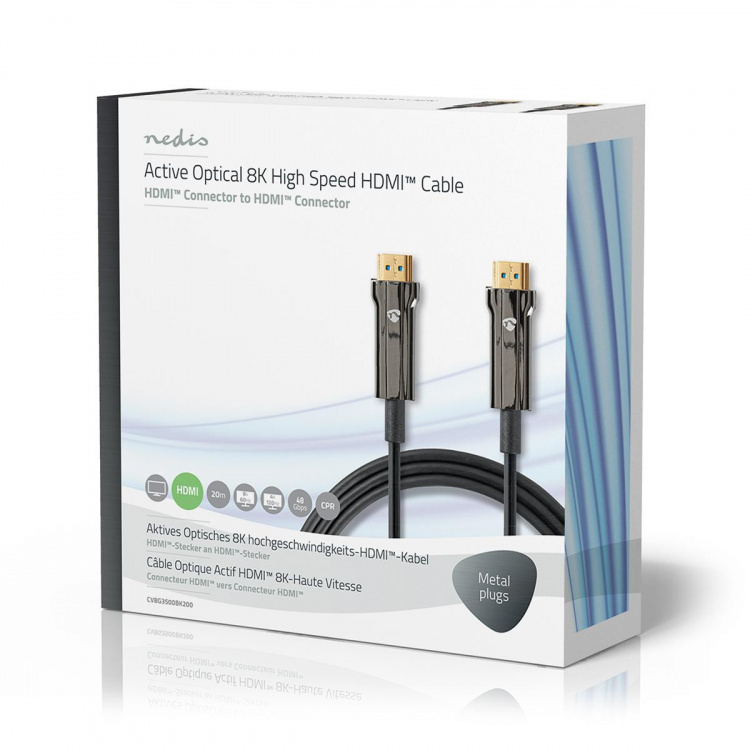 Nedis Aktiv Optical Ultra High Speed ​​HDMI-Kabel med Ethernet | HDMI ™ -kontakt | HDMI ™ -kontakt | 8K@60Hz | 48 Gbps | 20.0 m | Rund | PVC | Sort | Gaveeske