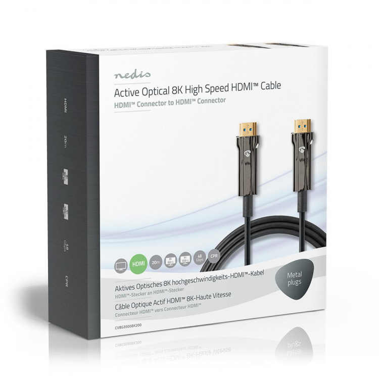 Nedis Aktiv Optical Ultra High Speed ​​HDMI-Kabel med Ethernet | HDMI ™ -kontakt | HDMI ™ -kontakt | 8K@60Hz | 48 Gbps | 20.0 m | Rund | PVC | Sort | Gaveeske