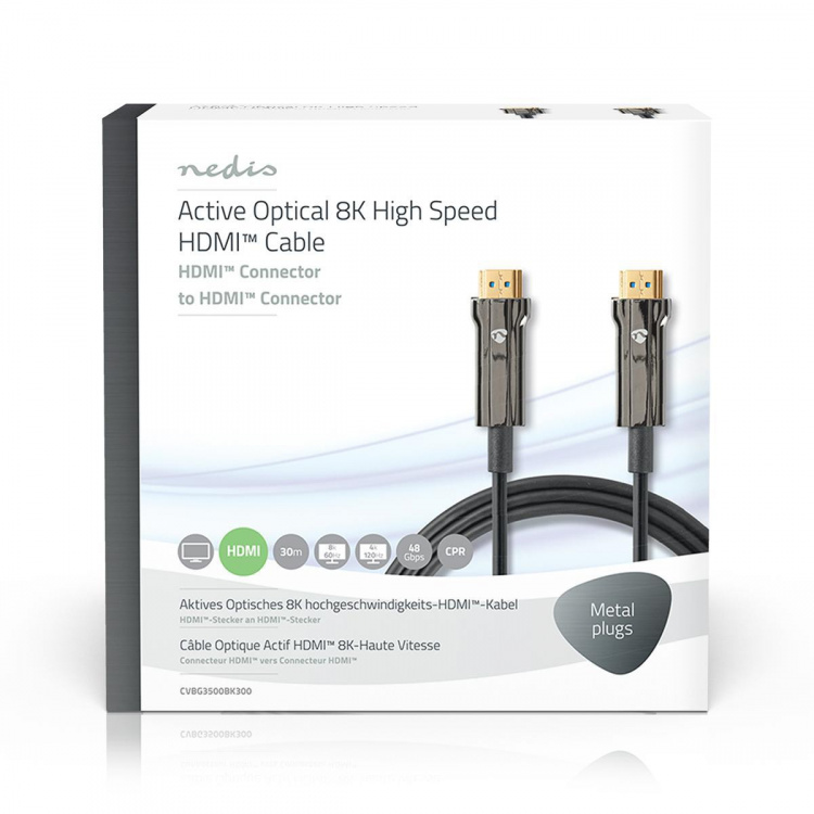 Nedis Aktiv Optical Ultra High Speed ​​HDMI-Kabel med Ethernet | HDMI ™ -kontakt | HDMI ™ -kontakt | 8K@60Hz | 48 Gbps | 30.0 m | Rund | PVC | Sort | Gaveeske